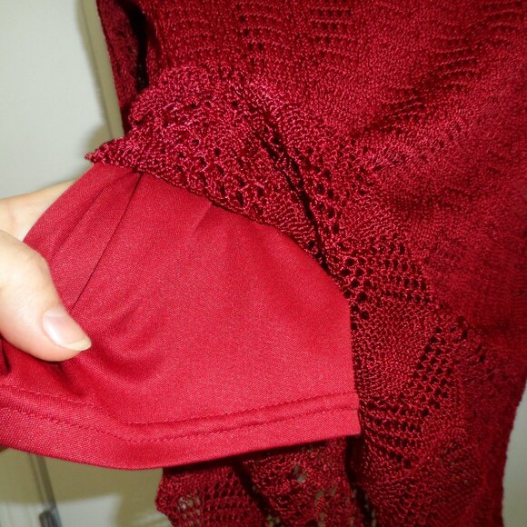 Tradition Burgundy Crochet Knit floral  Blouse size XL - Picture 9 of 13